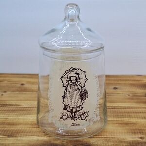 Vintage Holly Hobbie Glass Candy Tea Jar Cansiter Lid‎ American Greetings